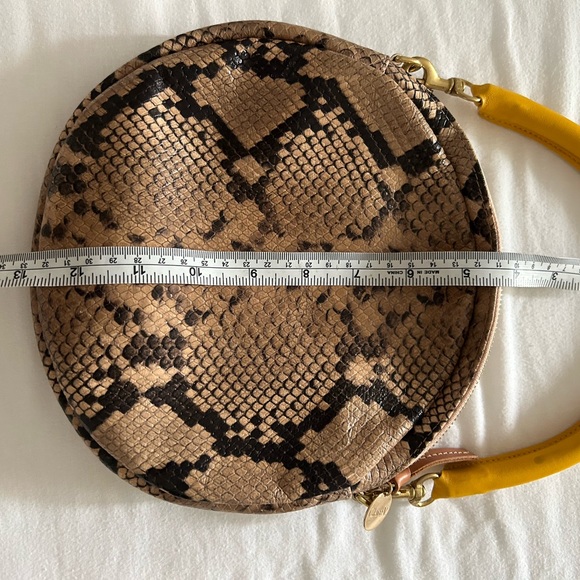 ClareV Round Snake Leather Bag with Detachable Yellow Strap - Picture 1 of 4